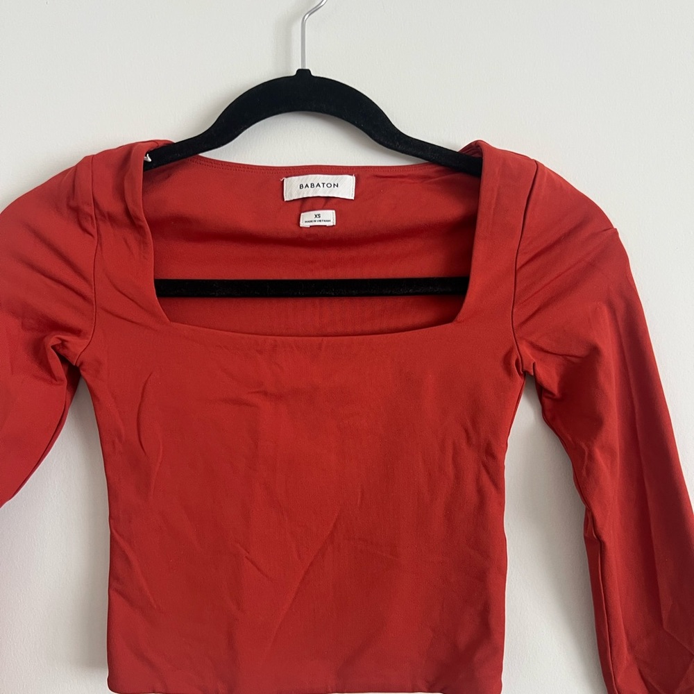 Babaton Contour Red Square Neck Long Sleeve Top